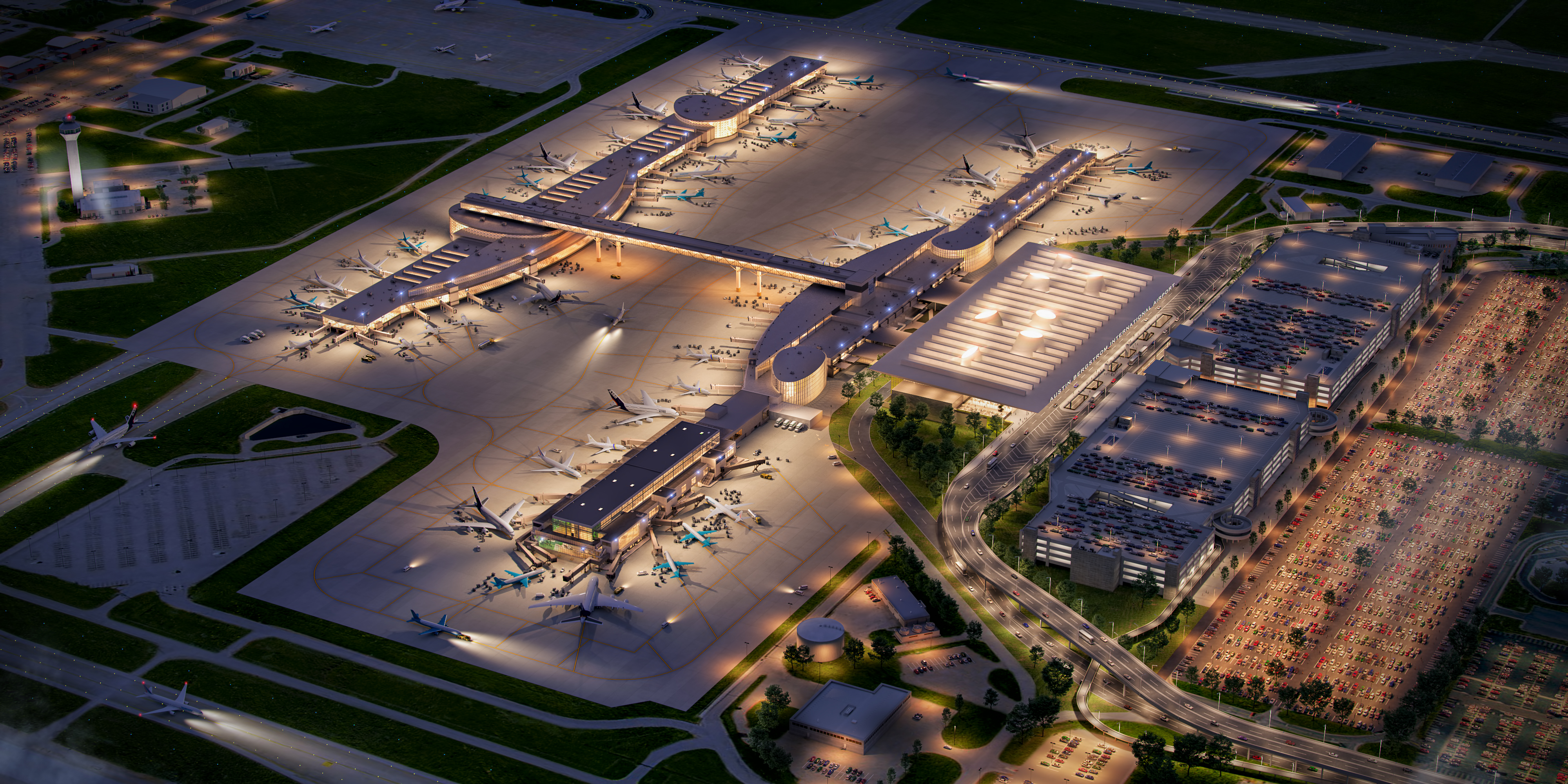 Night view of the completed Master Plan